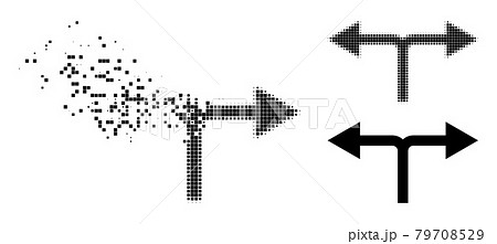 Destructed and Halftone Dotted Bifurcation Arrows Left Right Icon 79708529