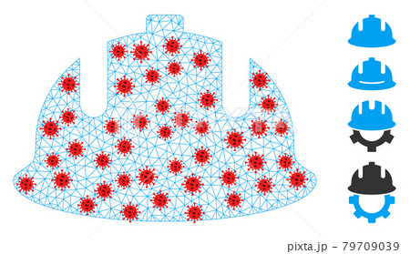 Polygonal Network Construction Helmet Icon with Infection Items 79709039