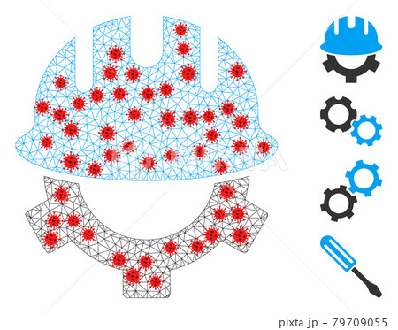 Polygonal Mesh Development Helmet Icon with Infection Items 79709055