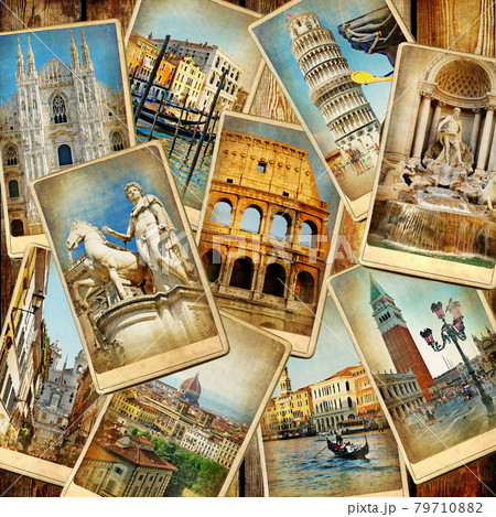 Retro photo album . vintage collage - European travel concept. around the world Retro photo album . vintage collage - European travel concept. around the world 79710882