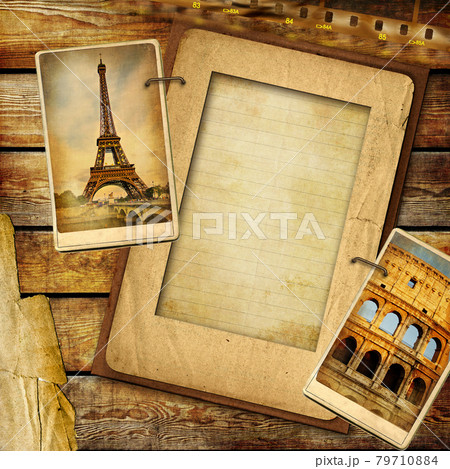 Vintage travel photoalbum. and frame for text or photo Vintage travel photoalbum. and frame for text or photo 79710884