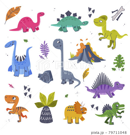 Funny Dinosaurs as Cute Prehistoric Creature and Comic Jurassic Predator Vector Set Funny Dinosaurs as Cute Prehistoric Creature and Comic Jurassic Predator Vector Set 79711048