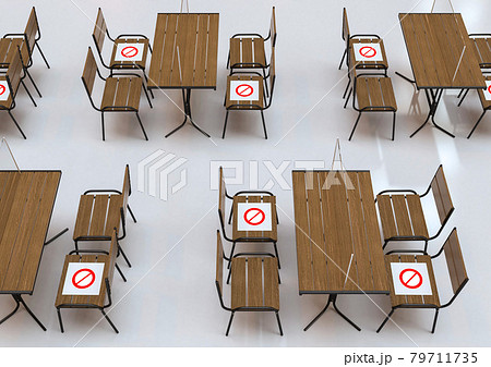 新型コロナ感染対策をした飲食店の3dcg素材のイラスト素材