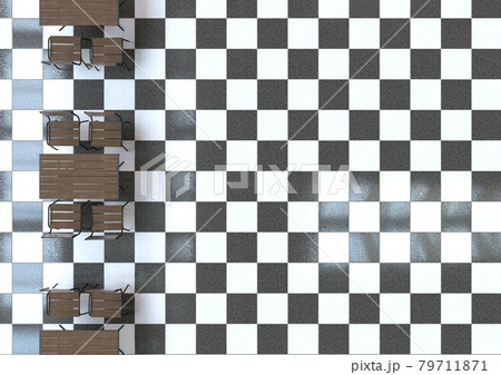タイルの床に置かれた椅子とテーブルの3dcg素材のイラスト素材