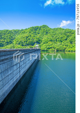 霧積ダム　霧積湖　堤防からの眺め　初夏の周辺景色　　　　　　 79713456