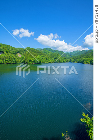 霧積ダム　霧積湖　堤防からの眺め　初夏の周辺景色　　　　　　 79713458