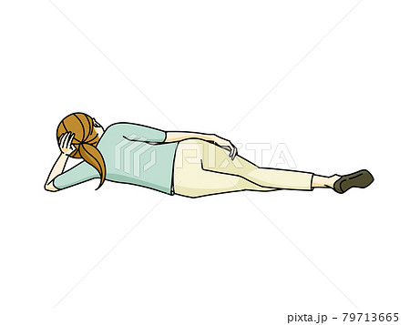 横向きに寝転がる女性のイラスト素材