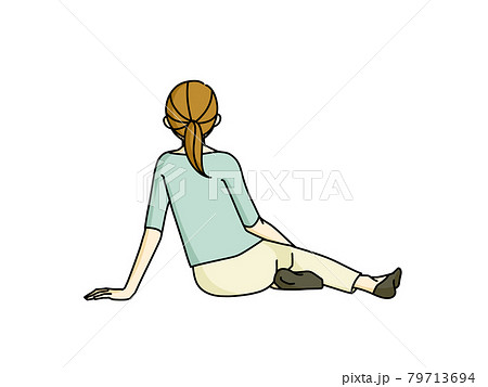 脚を崩して横座りしている女性の後姿のイラスト素材