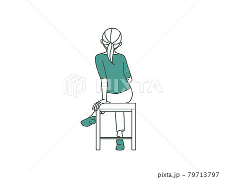 脚を組んで座っている女性の後姿 2色のイラスト素材