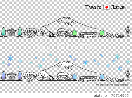 冬の岩手県の街並みのシンプル線画セット 79714965