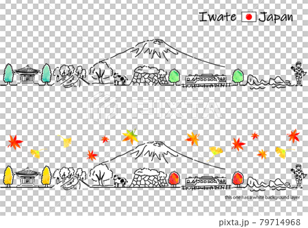 秋の岩手県の街並みのシンプル線画セット 秋の岩手県の街並みのシンプル線画セット 79714968