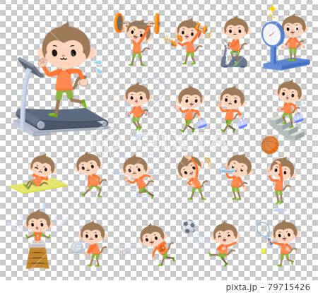 Set of monkey boy on exercise and sports Set of monkey boy on exercise and sports 79715426