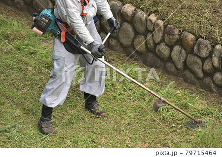 植木職人の草刈り作業風景　 79715464