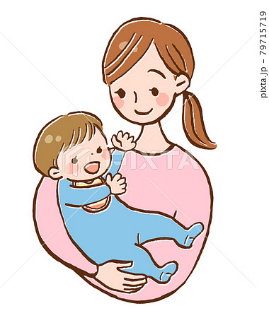 赤ちゃんを抱っこしたお母さんのイラストのイラスト素材