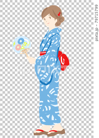 Full-body illustration of a young woman in a yukata Full-body illustration of a young woman in a yukata 79715799