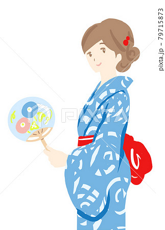 浴衣姿の若い女性の上半身のイラストのイラスト素材