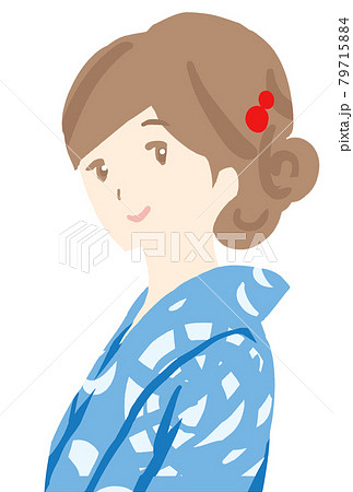 浴衣姿の若い女性の上半身のイラストのイラスト素材