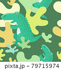 Seamless pattern with alligator and plant on green background. Cute cartoon animal. Vector illustration. 79715974