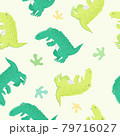 Seamless pattern with alligator and plant on a light yellow background. Cute cartoon animal. Vector illustration. 79716027