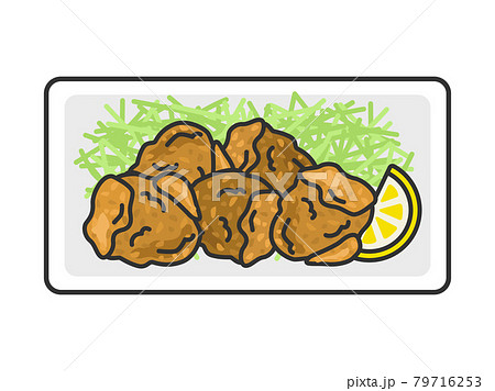 皿に盛り付けた唐揚げのイラストのイラスト素材