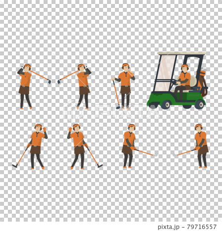 打高爾夫球的高級女士[運動/水袋/鞦韆/高爾夫球車/右手/左手]插圖 79716557