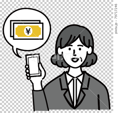 女性中年向量流行貨幣智慧型手機提案 79717246