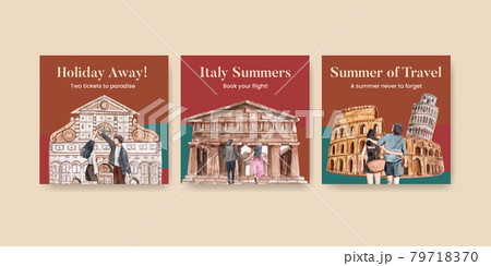 Banner template with Italy summer holiday concept,watercolor style 79718370