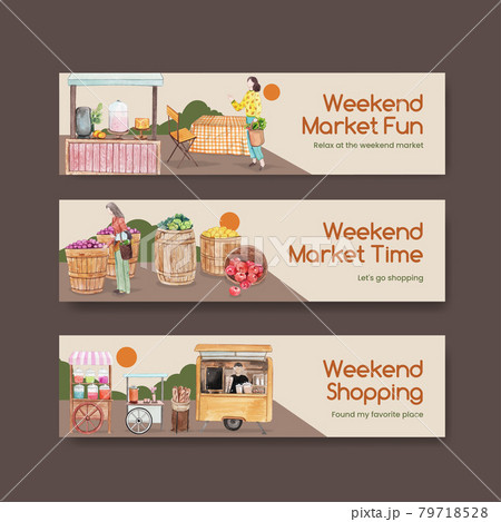 Banner template with weekend market concept,watercolor style Banner template with weekend market concept,watercolor style 79718528