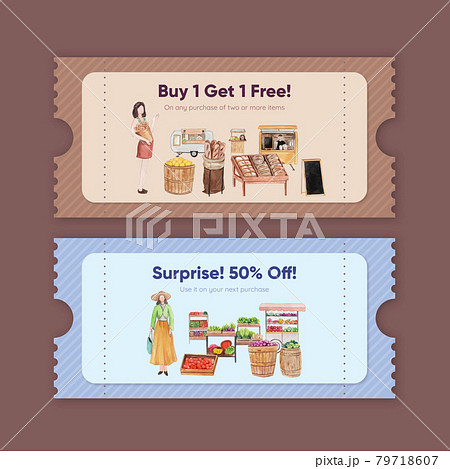 Voucher template with weekend market concept,watercolor style Voucher template with weekend market concept,watercolor style 79718607