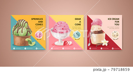 Banner template with ice cream flavor concept,watercolor style Banner template with ice cream flavor concept,watercolor style 79718659