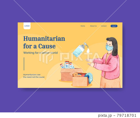 Website template with humanitarian aid concept,watercolor style 79718701