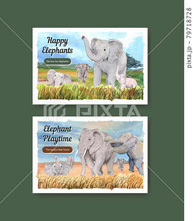 Facebook template with elephant funning concept,watercolor style 79718728