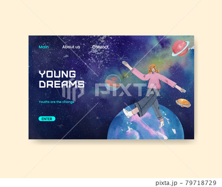 Website template with international youth day concept,watercolor style 79718729