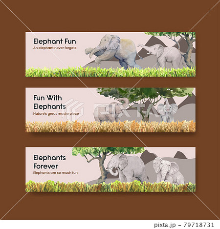 Banner template with elephant funning concept,watercolor style 79718731