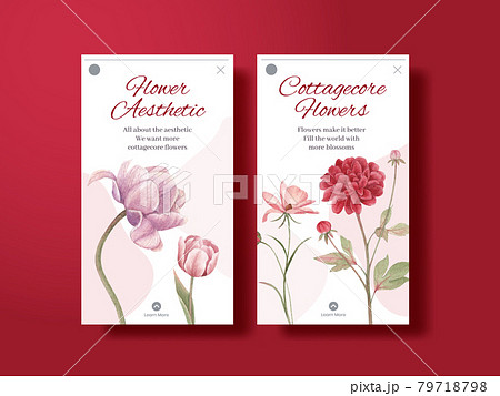 Instagram Template With Cottagecore Flowers のイラスト素材