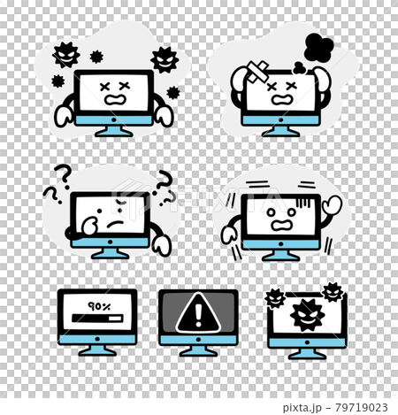 Facial expression set for computer characters malfunctioning or having trouble 79719023