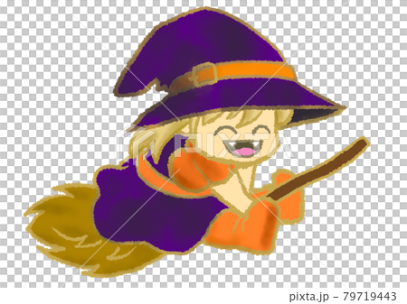 ハロウィン　空飛ぶ魔女のイラスト 79719443