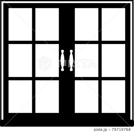 閉じた両開き窓の白黒イラストのイラスト素材
