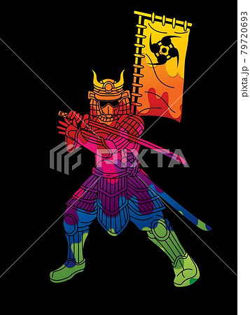 Samurai Warrior with Weapon and Armor Ronin Japanese Soldier Fighter Action Graphic Vector 79720693