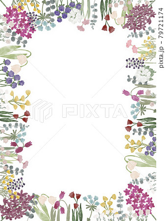 水彩花と白背景のフレーム素材 水彩花と白背景のフレーム素材 79721174