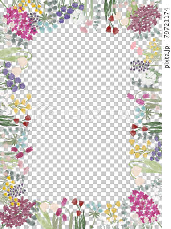 水彩花と白背景のフレーム素材 水彩花と白背景のフレーム素材 79721174