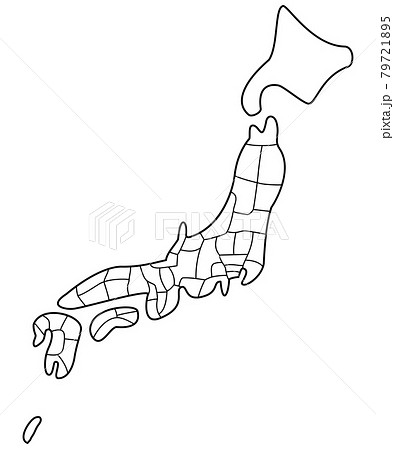デフォルメのゆるい日本地図 県名なし 白地図のイラスト素材