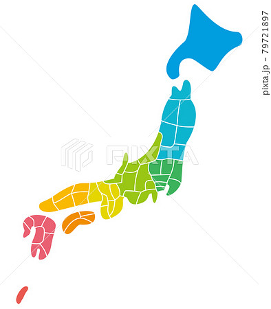 デフォルメのゆるい日本地図 県名なし エリア別のイラスト素材