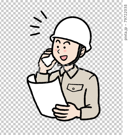 電話をする建築作業員のイラストのイラスト素材