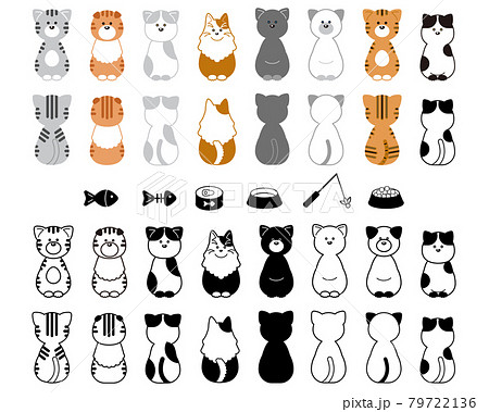 お座りしている猫のイラストのセット お座りしている猫のイラストのセット 79722136