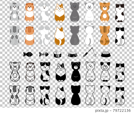 お座りしている猫のイラストのセット お座りしている猫のイラストのセット 79722136