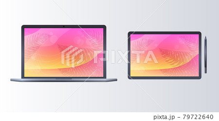 laptop and tablet with colored screens realistic mockup gadgets and devices concept horizontal laptop and tablet with colored screens realistic mockup gadgets and devices concept horizontal 79722640