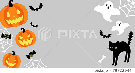 可愛くておしゃれなかぼちゃとおばけと黒猫のハロウィンのベクターイラスト背景 フレーム のイラスト素材
