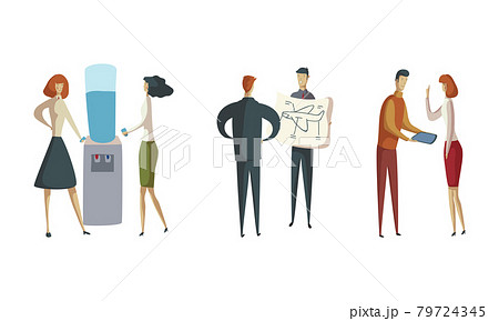 Business Meeting of Entrepreneur and Worker in Office Discussing Plan and Strategy of Company Vector Set 79724345