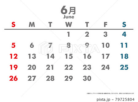 令和4年22年カレンダー素材イラスト テンプレートデータ 6月 ベクターデータのイラスト素材